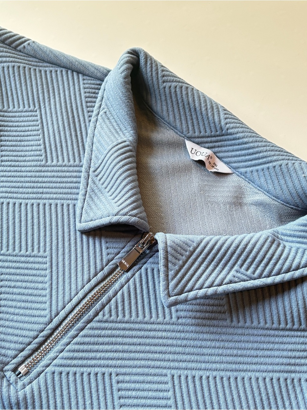 UOUA Men's Blue Geometric Textured Jacquard Half-Zip Polo Shirt XL